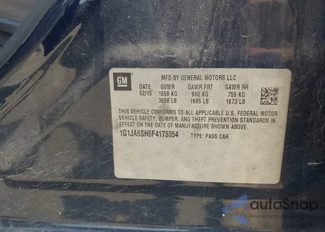 2015 Chevrolet Sonic Ls Auto из США, поврежденный, VIN 1G1JA6SH6F4173054